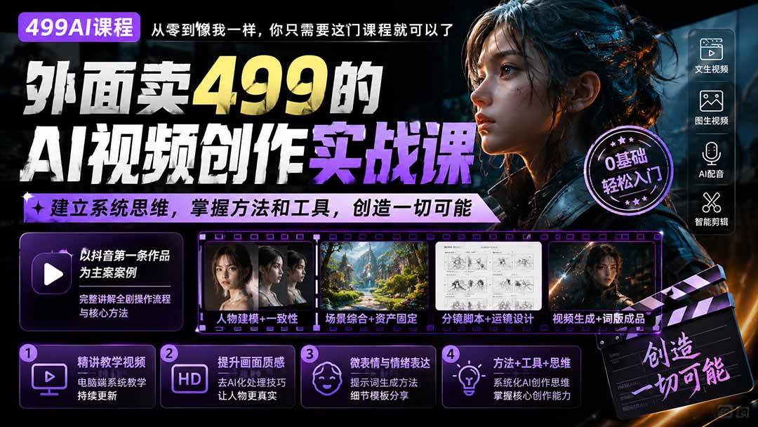 （20307期）外面卖499的AI视频创作实战课：建立系统思维，掌握方法和工具，创造一切可能。-洛柒笔记