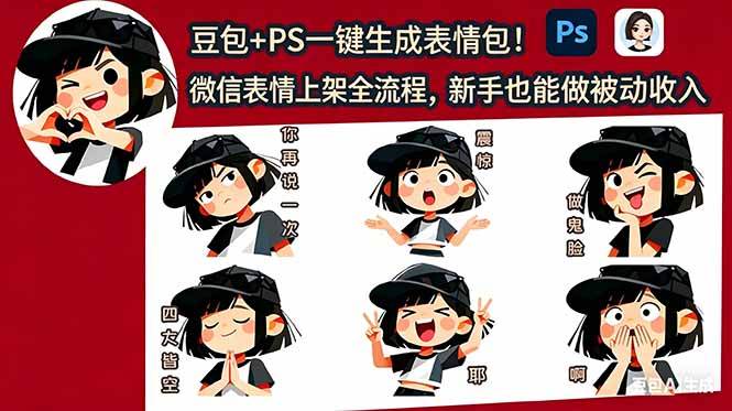 （18402期）豆包+PS一键生成表情包！微信表情上架全流程，新手也能做被动收入-洛柒笔记