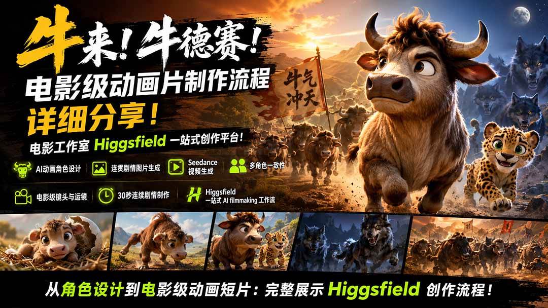 （19987期）牛来！牛德赛！电影级动画片制作流程详细分享！电影工作室Higgsfield一站式创作平台！-洛柒笔记