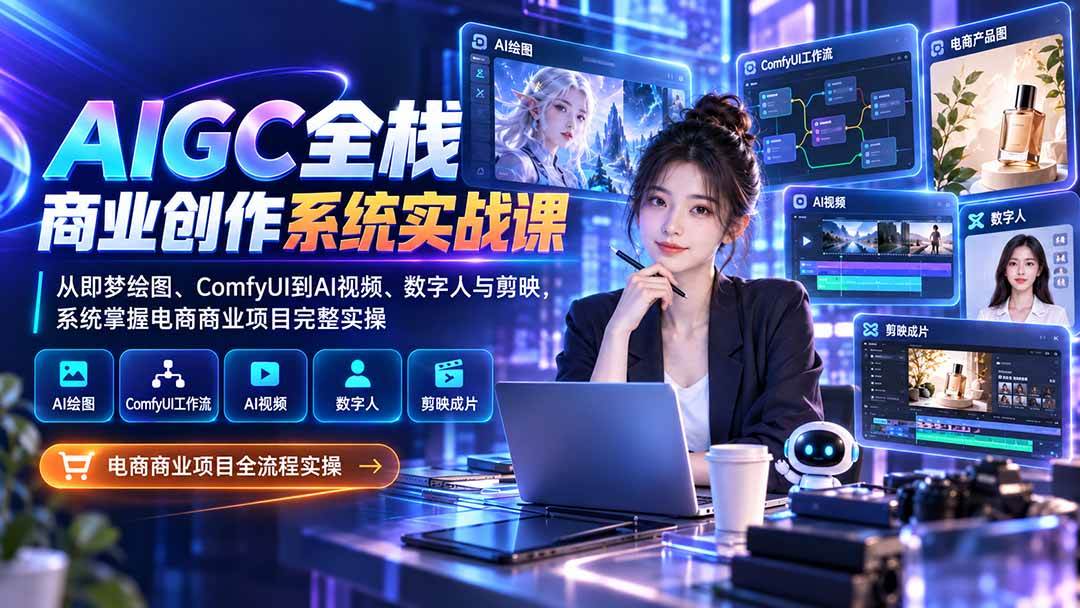 （20342期）AIGC全栈商业创作系统实战课：从即梦绘图、ComfyUI到AI视频、数字人与剪映，系统掌握电商商业项目完整实操-洛柒笔记