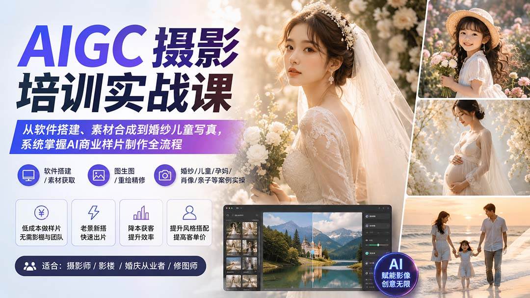（20161期）AIGC摄影培训实战课：从软件搭建、素材合成到婚纱儿童写真，系统掌握AI商业样片制作全流程-洛柒笔记