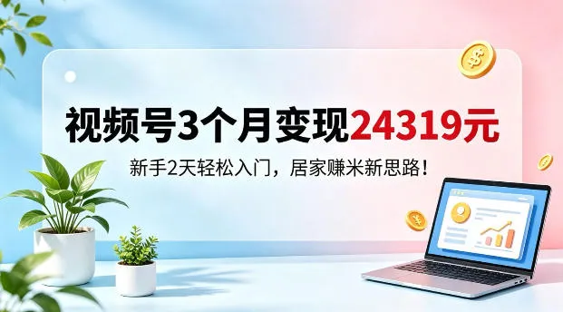 视频号3个月变现24319，新手2天轻松入门，居家賺米新思路-洛柒笔记