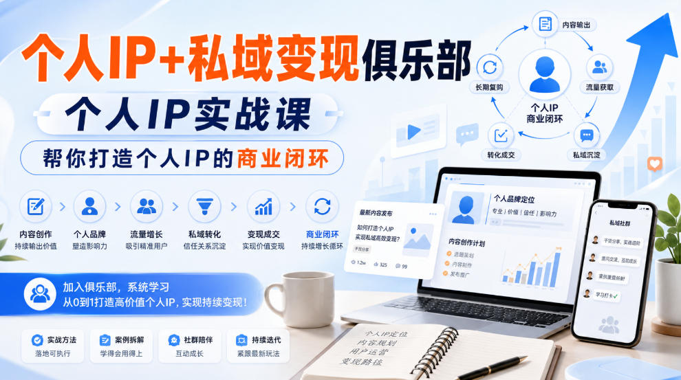个人IP+私域变现俱乐部，个人IP实战课，帮你打造个人IP的商业闭环-洛柒笔记