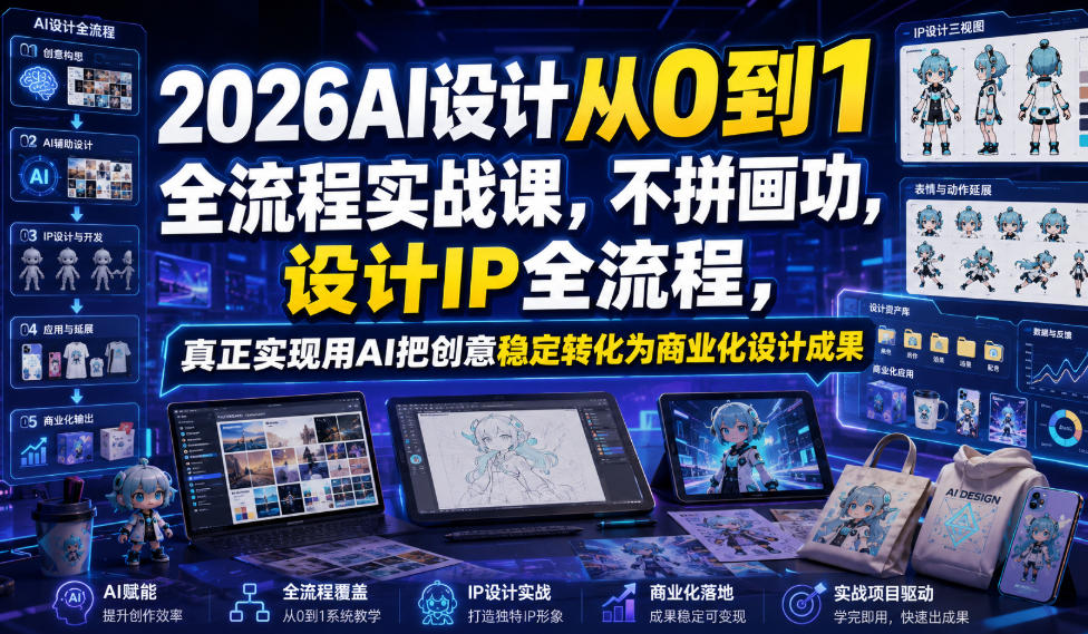 2026AI设计从0到1全流程实战课，不拼画功，设计IP全流程，真正实现用AI把创意稳定转化为商业化设计成果-洛柒笔记