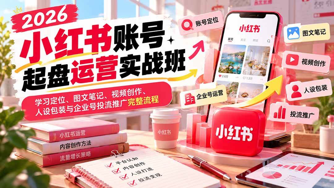 （20647期）2026小红书账号起盘运营实战班：学习定位、图文笔记、视频创作、人设包装与企业号投流推广完整流程-洛柒笔记