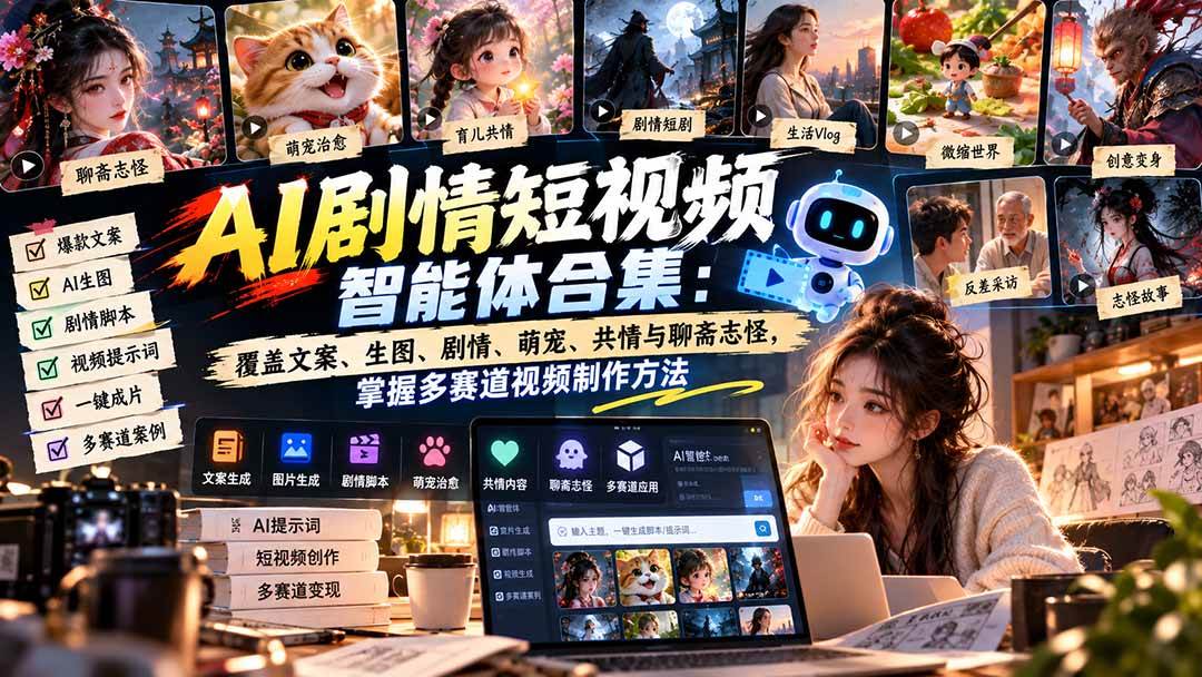 （20644期）【无水印】AI剧情短视频智能体合集：覆盖文案、生图、剧情、萌宠、共情与聊斋志怪，掌握多赛道视频制作方法