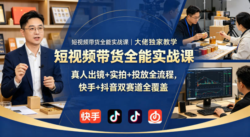 短视频带货全能实战课｜大佬独家教学，真人出镜+实拍+投放全流程，快手+抖音双赛道全覆盖-洛柒笔记
