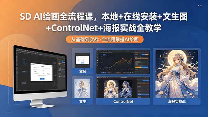 （18453期）SD AI绘画全流程课，本地+在线安装+文生图+ControlNet+海报实战全教学-洛柒笔记