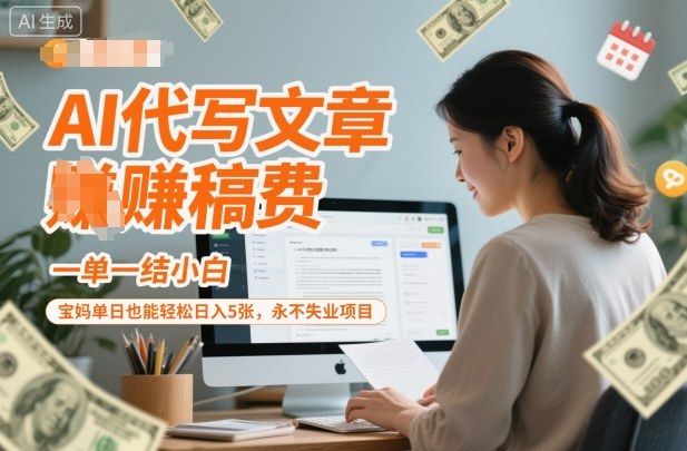 AI代写文章賺稿费，一单一结小白，宝妈单日也能轻松日入5张，永不失业项目-洛柒笔记