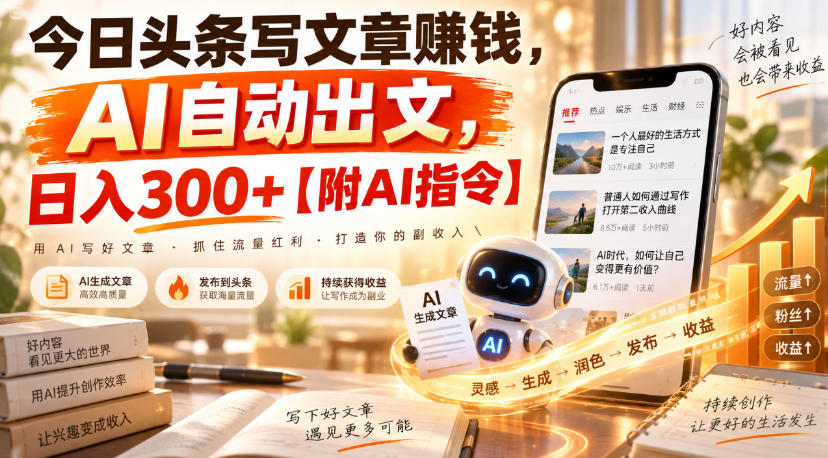 今日头条写文章賺钱，AI自动出文，日入300+【附AI指令】-洛柒笔记
