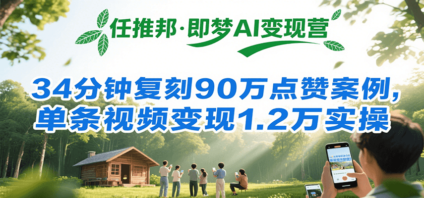任推邦·即梦AI变现营，34分钟复刻90万点赞案例，单条视频变现1.2万实操-洛柒笔记