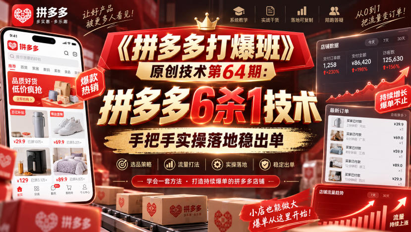 《拼多多打爆班》原创技术第64期：拼多多6杀1技术，手把手实操落地稳出单-洛柒笔记