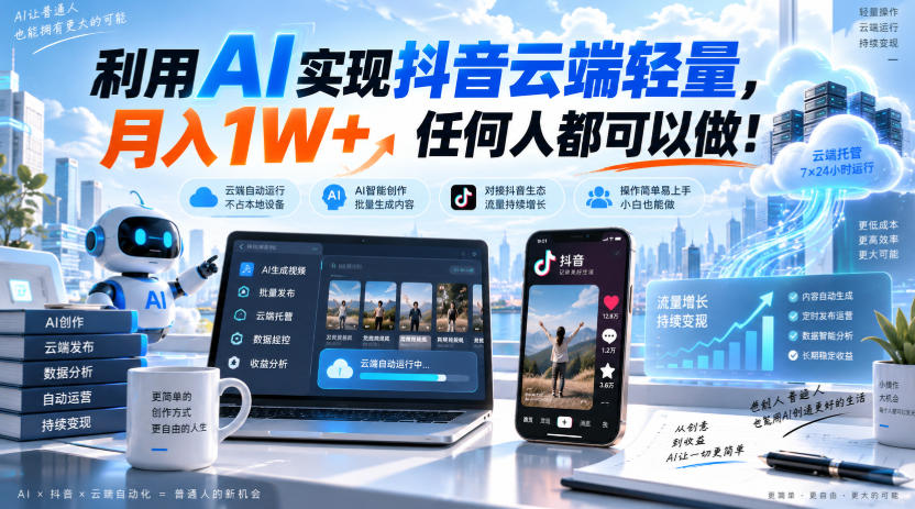 利用AI实现抖音云端轻量，月入1W+，任何人都可以做！【揭秘】-洛柒笔记