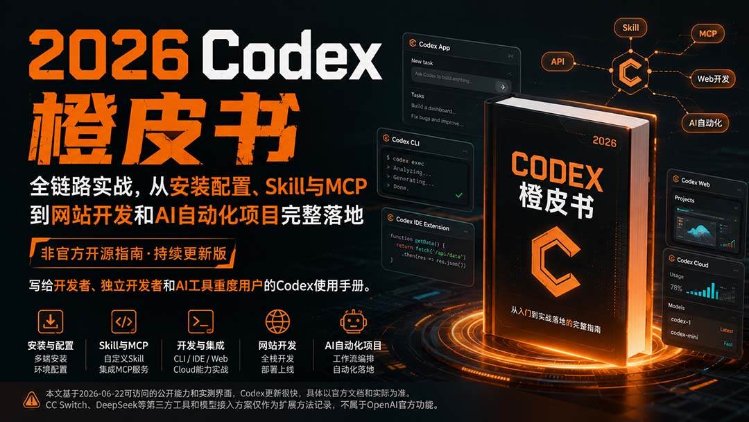 （20105期）2026Codex橙皮书：全链路实战，从安装配置、Skill与MCP到网站开发和AI自动化项目完整落地-洛柒笔记