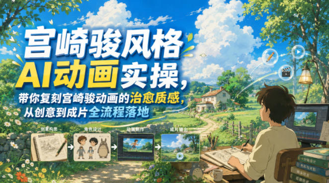 宫崎骏风格AI动画实操，带你复刻宫崎骏动画的治愈质感，从创意到成片全流程落地-洛柒笔记