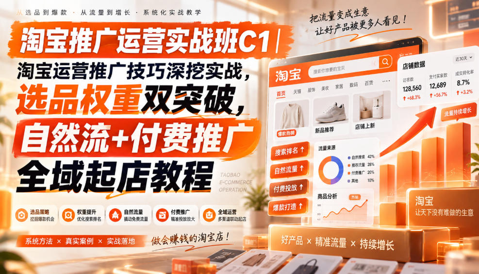 淘宝推广运营实战班C1｜淘宝运营推广技巧深挖实战，选品权重双突破，自然流+付费推广全域起店教程-洛柒笔记