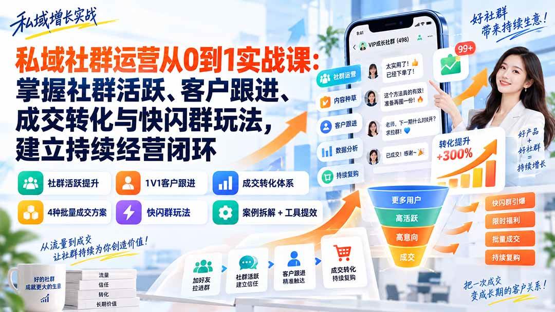 （20428期）私域社群运营从0到1实战课：掌握社群活跃、客户跟进、成交转化与快闪群玩法，建立持续经营闭环-洛柒笔记