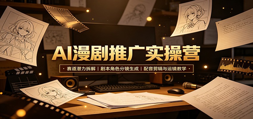 AI漫剧推广实操营：赛道潜力拆解，剧本角色分镜生成，配音剪辑与运镜教学-洛柒笔记