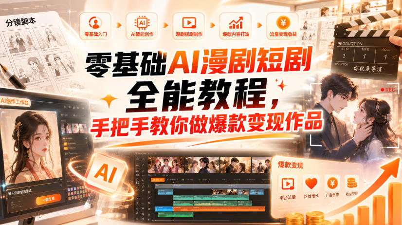 零基础AI漫剧短剧全能教程，从AI智能体搭建、文案脚本分镜、多平台AI生视频、剪映精修，覆盖全题材创作，手把手教你做爆款变现作品-洛柒笔记