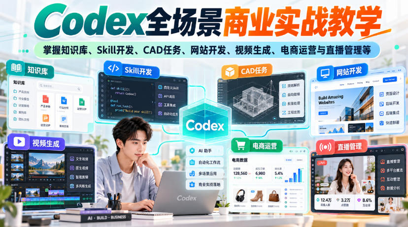 Codex全场景商业实战教学，掌握知识库、Skill开发、CAD任务、网站开发、视频生成、电商运营与直播管理等（更新1012）-洛柒笔记