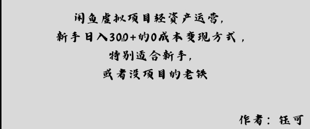 闲鱼虚拟项目轻资产运营，新手日入3张+的0成本变现方式，特别适合新手，或者没项目的老铁-洛柒笔记