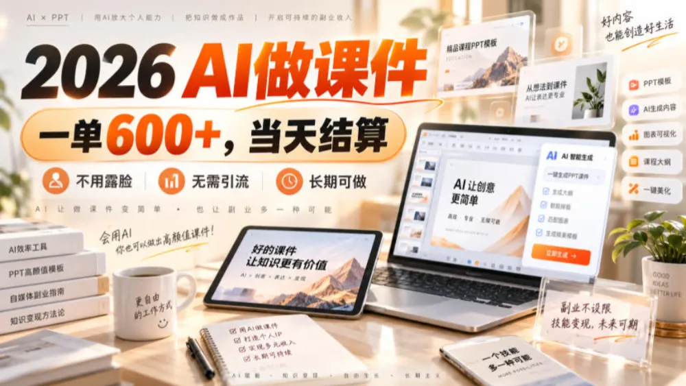 2026 AI做课件，一单600+，当天结算，不用露脸，无需引流，长期可做-洛柒笔记