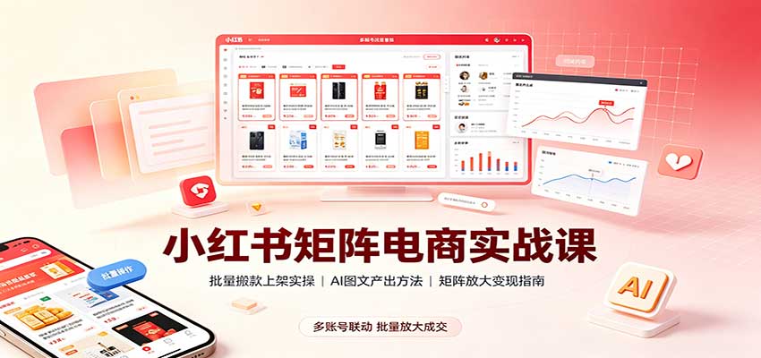 小红书矩阵电商实战课：批量搬款上架实操，AI图文产出，矩阵放大变现指南-洛柒笔记