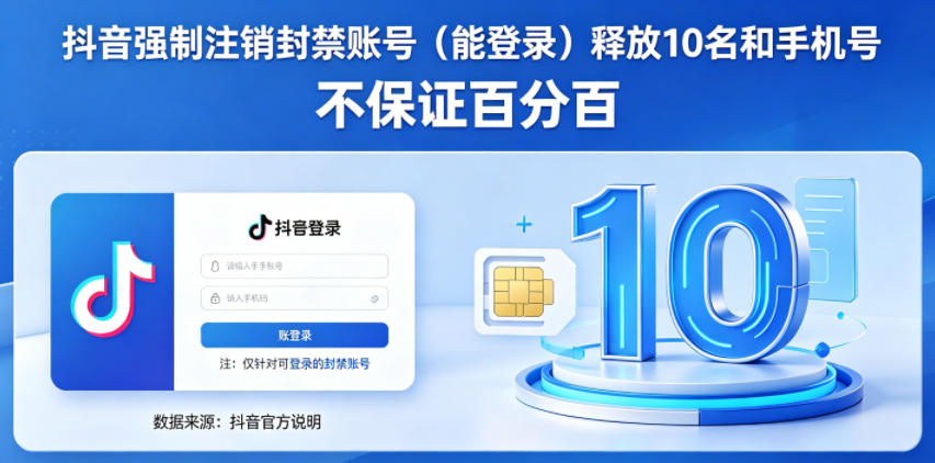抖音强制注销F禁账号（能登录）释放10名和手机号，不保证百分百-洛柒笔记