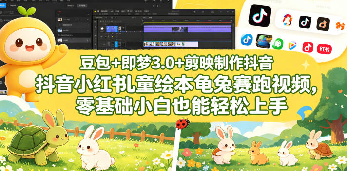 豆包＋即梦3.0+剪映制作抖音小红书儿童绘本龟兔赛跑视频，零基础小白也能轻松上手-洛柒笔记