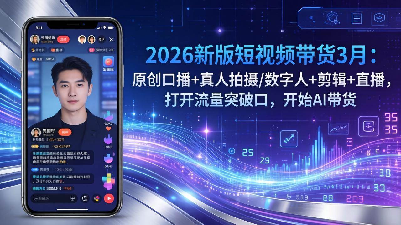 （17724期）2026新版短视频带货3月：原创口播+真人拍摄/数字人+剪辑+直播，打开流量突破口，开始AI带货-洛柒笔记