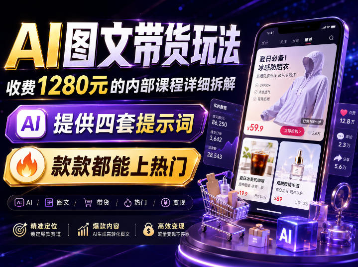 AI图文带货内部玩法，1280内部课程对外系统拆解，看完直接上手变现！-洛柒笔记