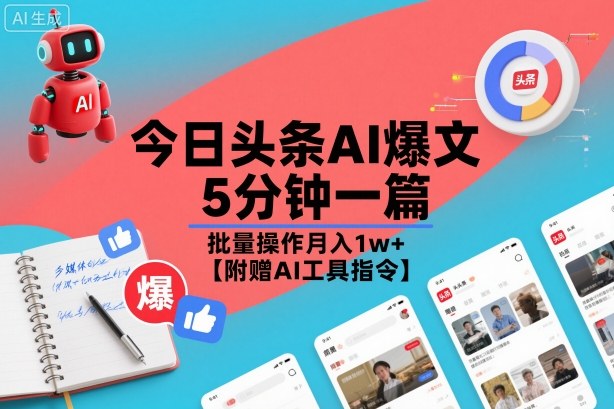 今日头条AI爆文，5分钟一篇，批量操作月入1w+【附赠AI工具指令】-洛柒笔记