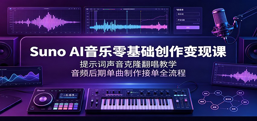 Suno AI音乐零基础创作变现课：提示词声音克隆翻唱教学，音频后期单曲制作接单全流程-洛柒笔记