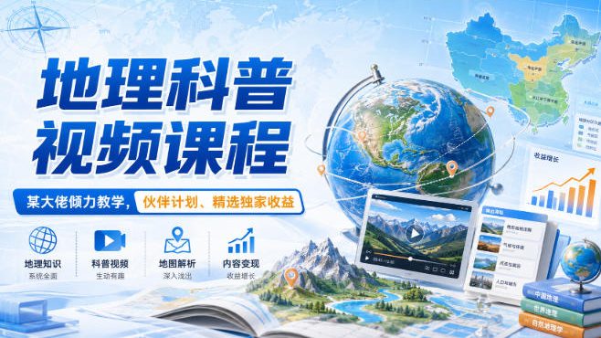 地理科普视频课程，某大佬倾力教学，伙伴计划、精选独家收益-洛柒笔记