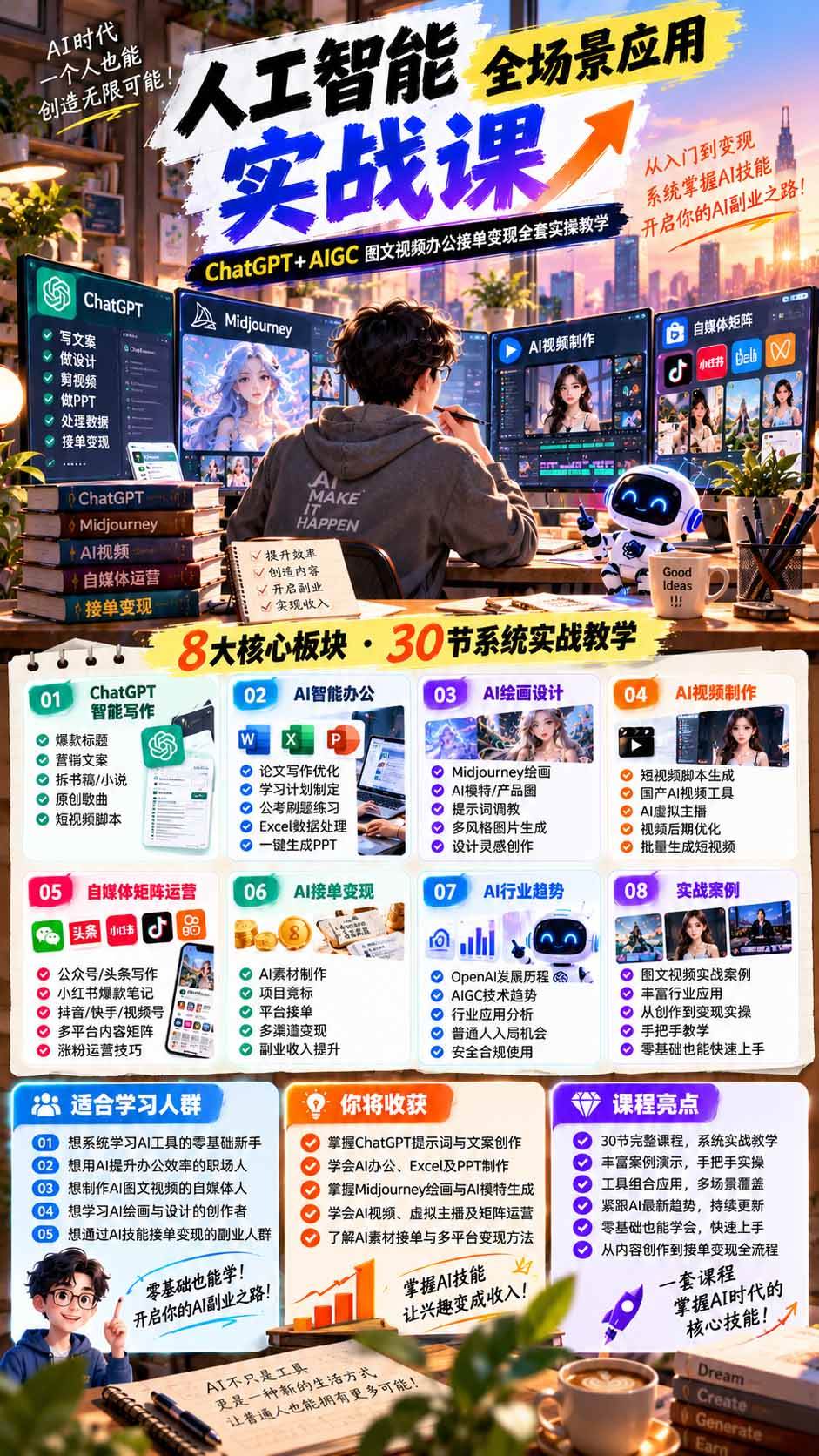 （21029期）一个人掌握AI写作设计剪辑全套技能：从ChatGPT办公、AI绘画到虚拟主播、自媒体运营及接单变现-洛柒笔记