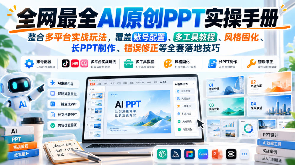 全网最全AI原创PPT实操手册，整合多平台实战玩法，覆盖账号配置、多工具教程、风格固化、长PPT制作、错误修正等全套落地技巧-洛柒笔记