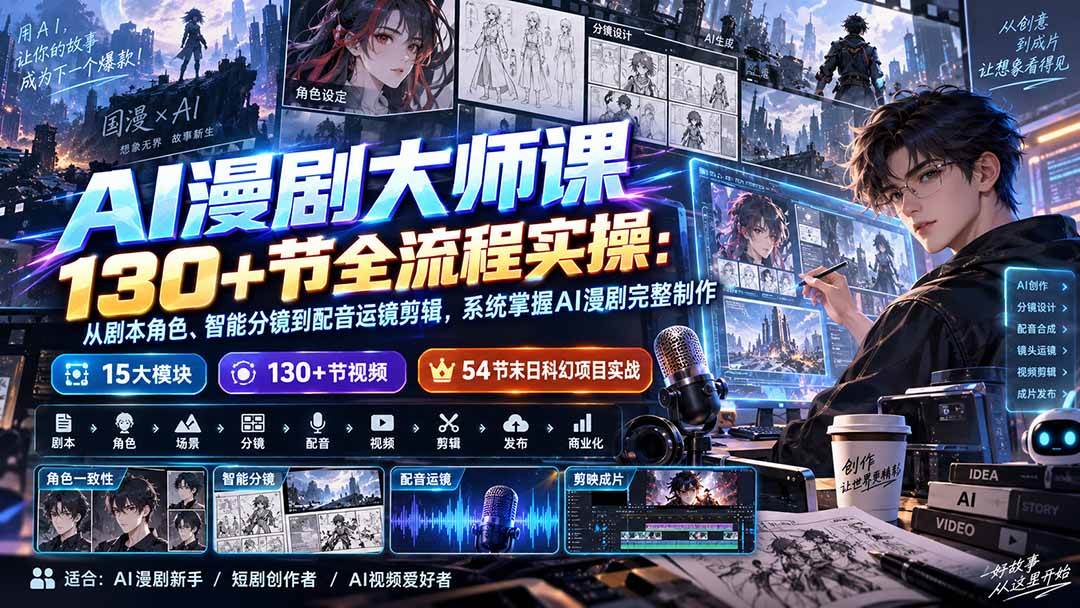 （20326期）AI漫剧大师课130+节全流程实操：从剧本角色、智能分镜到配音运镜剪辑，系统掌握AI漫剧完整制作-洛柒笔记