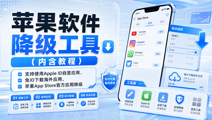 苹果软件降级工具（内含教程），支持使用Apple ID自签应用、免ID下载海外应用、苹果App Store官方应用降级等-洛柒笔记