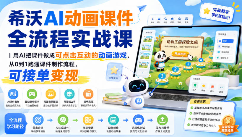 希沃AI动画课件全流程实战课｜用AI把课件做成可点击互动的动画游戏，从0到1跑通课件制作流程，可接单变现-洛柒笔记