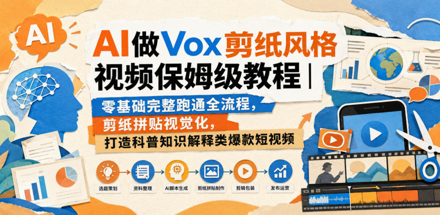 AI做Vox剪纸风格视频保姆级教程｜零基础完整跑通全流程，剪纸拼贴视觉化，打造科普知识解释类爆款短视频-洛柒笔记