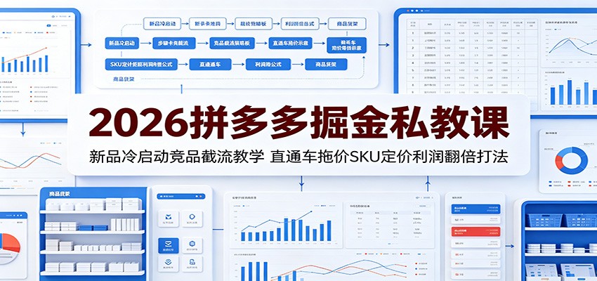 2026拼多多掘金私教课：新品冷启动竞品截流教学，直通车拖价SKU定价利润翻倍打法-洛柒笔记