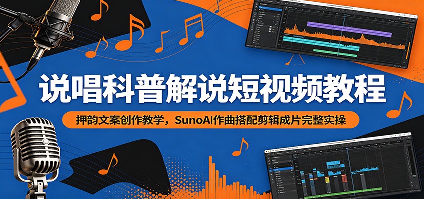 说唱科普解说短视频教程：押韵文案创作教学，SunoAI作曲搭配剪辑成片完整实操-洛柒笔记