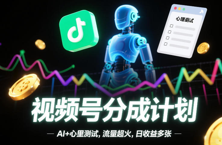 视频号分成计划，AI+心里测试，流量超火，日收益多张-洛柒笔记