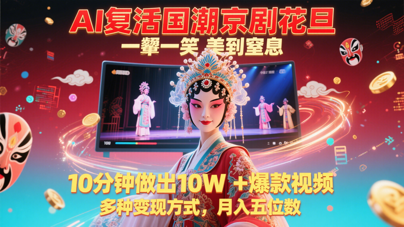 AI复活国潮京剧花旦，一颦一笑美到窒息，10分钟做出10W+爆款视频，多种变现方式，…-洛柒笔记