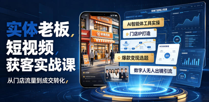 实体老板短视频获客实战课｜AI智能体工具全套实操、门店IP打造、爆款变现选题、数字人无人出镜引流完整教程-洛柒笔记