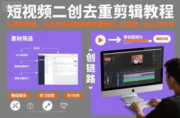 短视频二创去重剪辑教程，从素材筛选、AI工具运用到智能去重技巧，打造独一无二的内容-洛柒笔记
