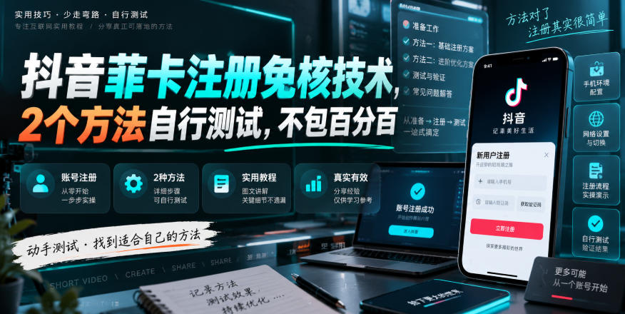 抖音菲卡注册免核技术，2个方法自行测试，不包百分百-洛柒笔记