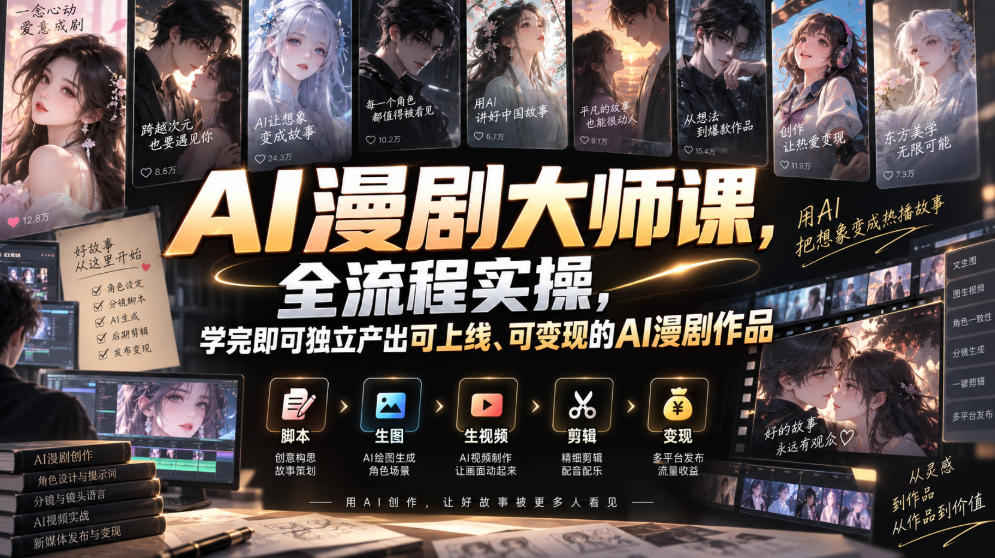 AI漫剧大师课，全流程实操，学完即可独立产出可上线、可变现的AI漫剧作品-洛柒笔记