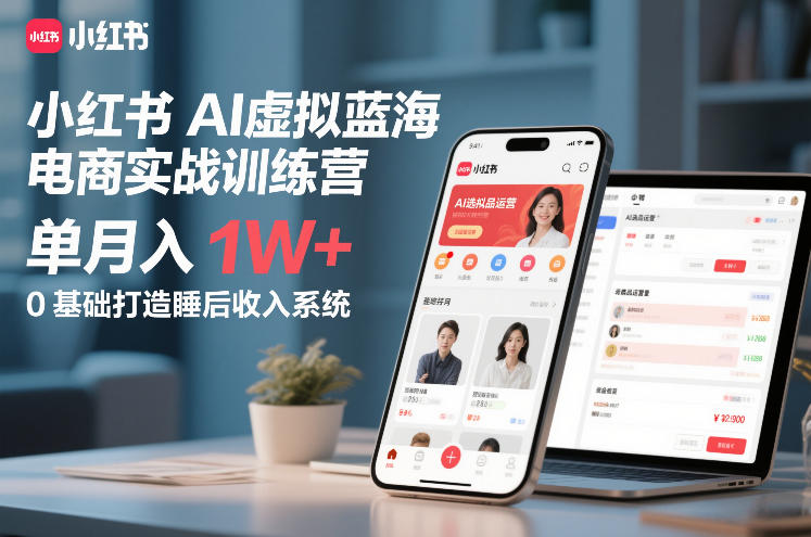 小红书AI虚拟蓝海电商实战训练营，单月入1W+，0基础打造睡后收入系统-洛柒笔记