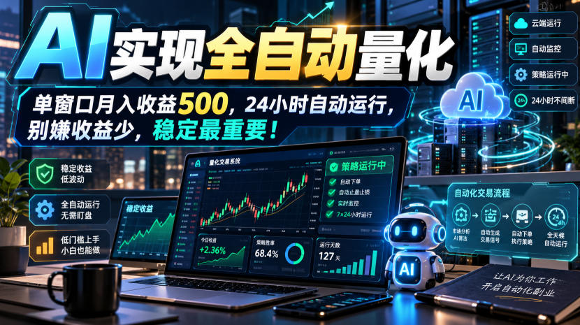AI实现全自动量化，单窗口月入收益500，24小时自动运行，别嫌收益少，稳定最重要！【揭秘】-洛柒笔记